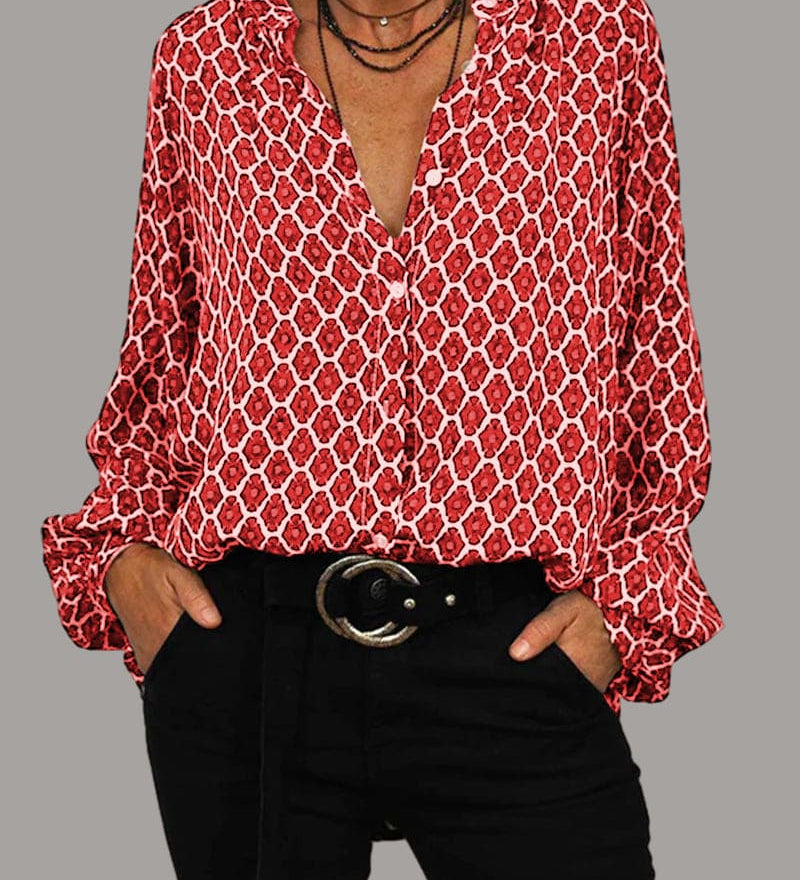 Elvira - Geometric V-Neck Blouse