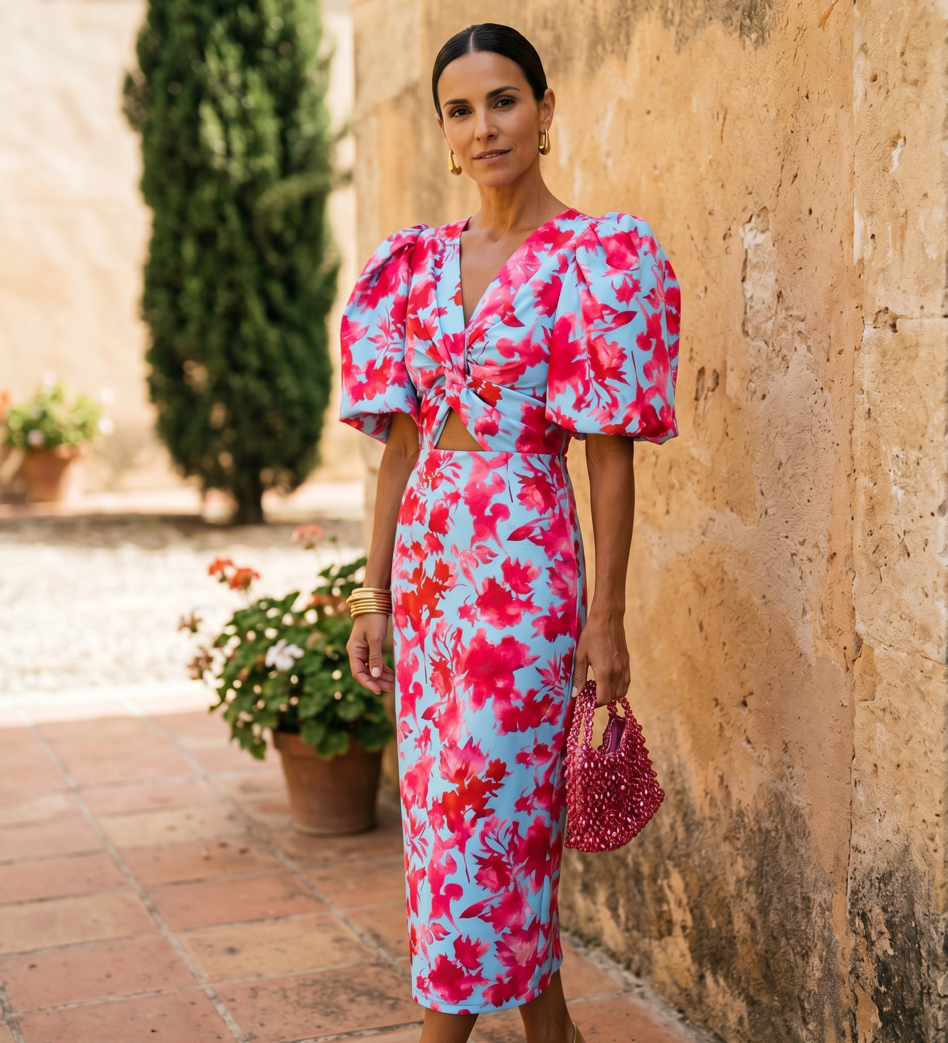Carla - Floral Midi Dress with Puff Sleeves