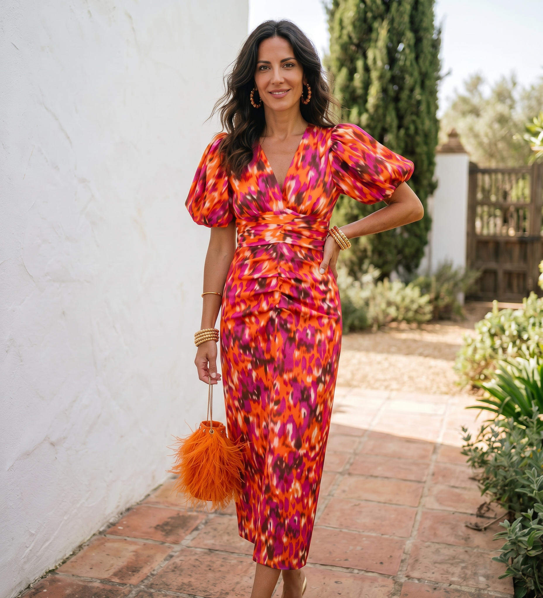 Carla - Floral Midi Dress with Puff Sleeves