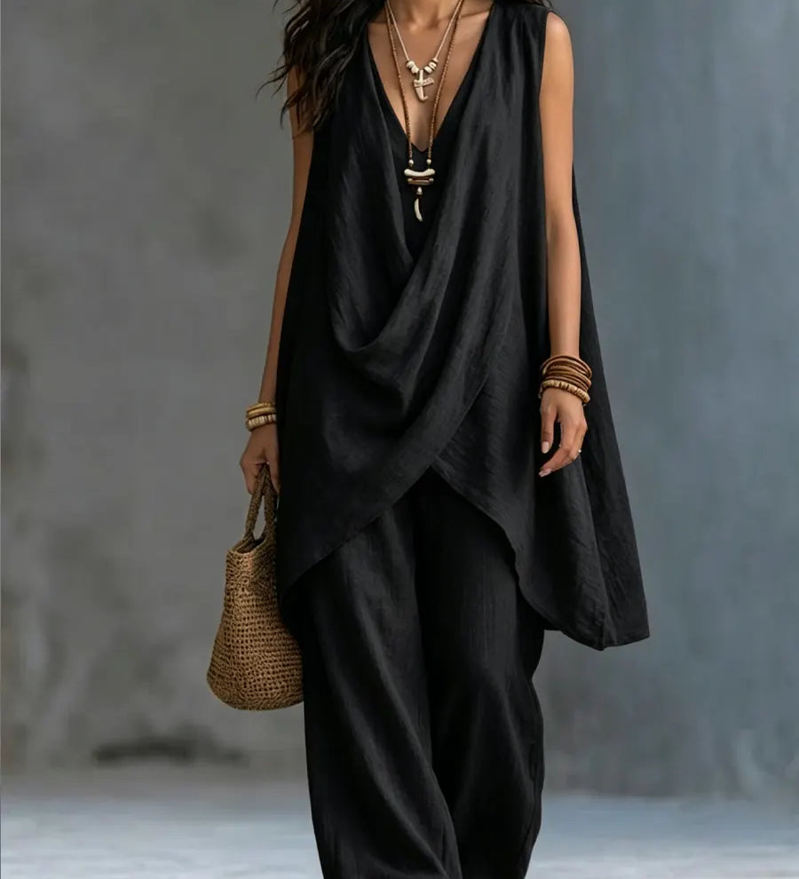 Genevieve - Draped Top and Wide-Leg Pants Set