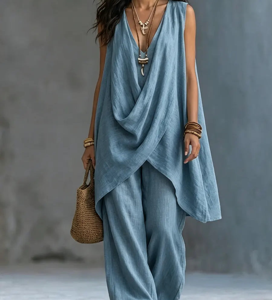 Genevieve - Draped Top and Wide-Leg Pants Set