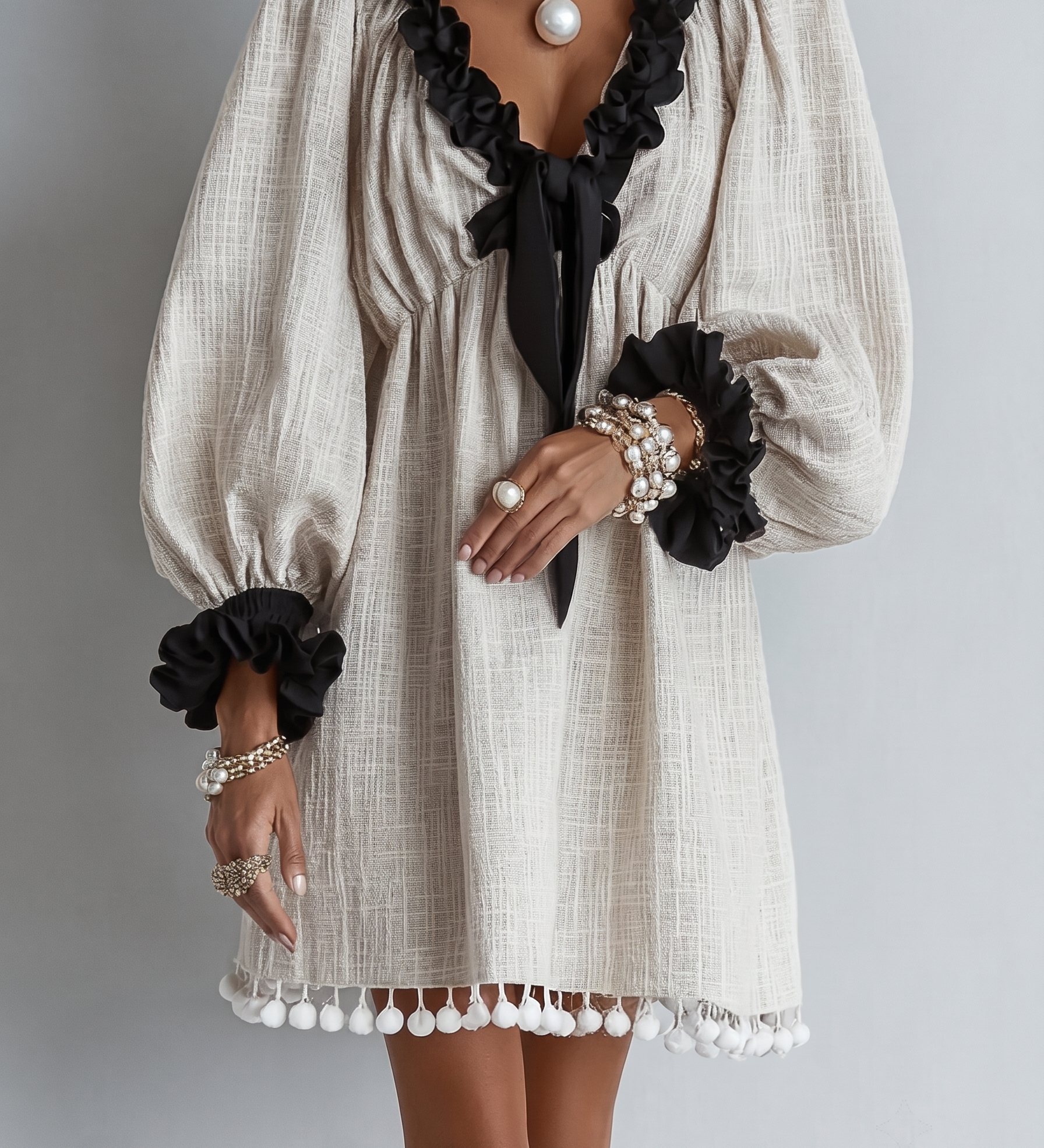 Anneliese | Ruffle-Trim Puff Sleeve Mini Dress