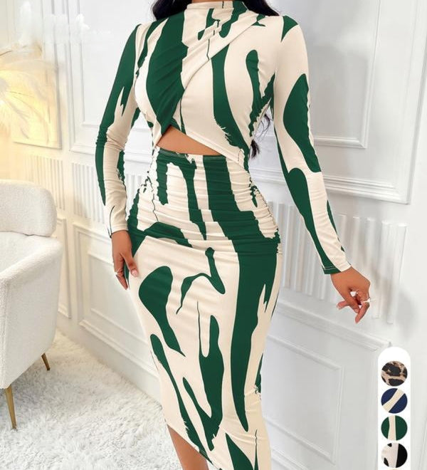 ARAT - Colorblock Print Cut-Out Bodycon Dress